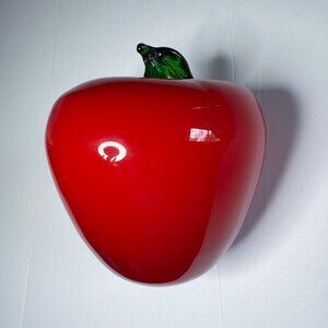 Handblown Art Glass Apple Paperweight 9" Red Teacher Gift Home Decor Vintage